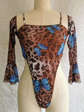 女性のヒョウのストラップの首の開いた肩の夏のビーチの水着のためのモノキニ水着