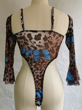 女性のヒョウのストラップの首の開いた肩の夏のビーチの水着のためのモノキニ水着