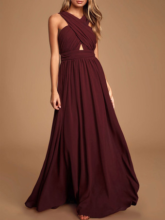 Bordeaux Robe de demoiselle d'honneur robe de cocktail de mariage en chiffon au sol