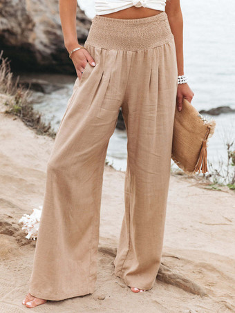 Льняные брюки цвета хаки летние брюки с широкими штанинами и эластичной резинкой на талии