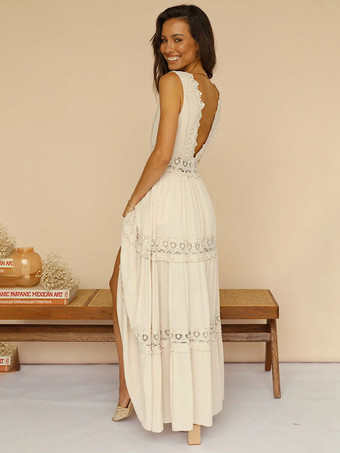 Maxi vestido con cuello en V sin mangas casual sin espalda vestido largo