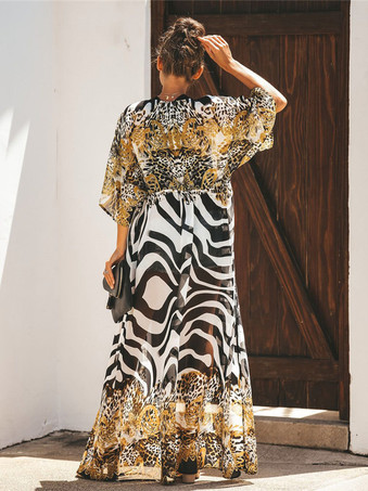 女性カバーアップヒョウ柄レースアップ半袖結び目夏のビーチ水着