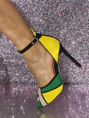 ハイヒールサンダル　2025　グリーン　ピープトウ　アンクルストラップ　サンダルシューズ　レディースシューズ