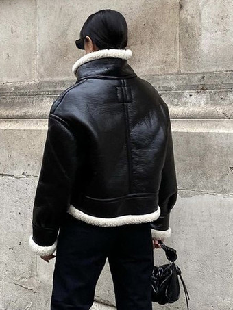 PU レザー モト ジャケット女性特大冬アウター