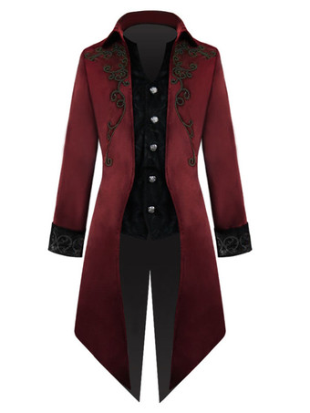 レッド レトロな衣装男性 18 世紀黒ヴィンテージ長袖制服オーバーコートコスプレカーニバル バーガンディ