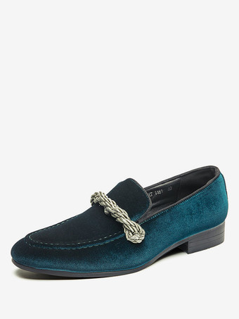 Green Penny Loafer Shoes For Men Slip-On Monk Strap Round Toe