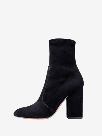 女性用アンクルブーツ ブラック ポインテッドトゥ チャンキーヒール ブーティ