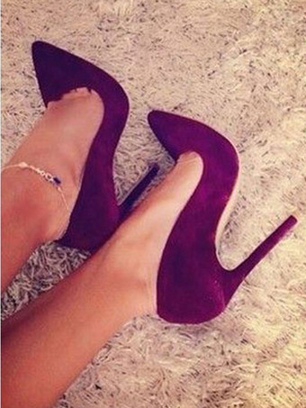 グレープハイヒール ポインテッドトゥ パンプス ヌバック バイオレット 11cm スリップオン ピンヒール シューズ 無地 プラスサイズシューズ 結婚式 二次会 通勤用 仕事 キャバ 卒園式 卒園式 レディース靴