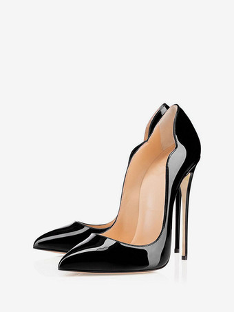 ブラック ハイヒール ポインテッドトゥ パンプス ピンヒール12cm シューズ パテントレザー イブニングパンプス スリップオン レディース靴 イエロー