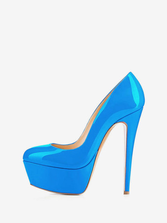 ブルー セクシーハイヒール ラウンドトゥ スティレットヒール PU 女性
