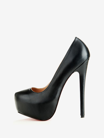 Women's Black Pu leather Platform Heels stilettos Pumps Heeled Shoes