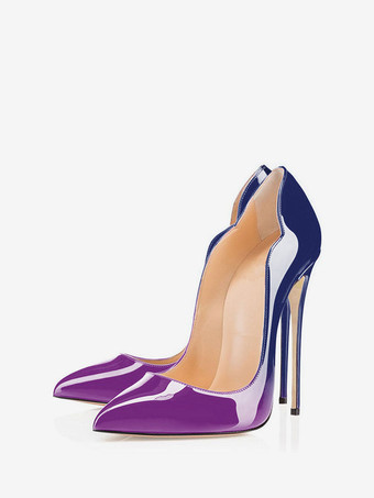 パープル ハイヒール ポインテッドトゥ パンプス ピンヒール12cm シューズ パテントレザー イブニングパンプス スリップオン レディース靴 イエロー