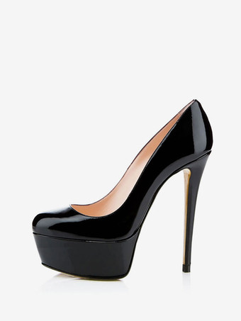 ブラック セクシーハイヒール ラウンドトゥ スティレットヒール PU 女性