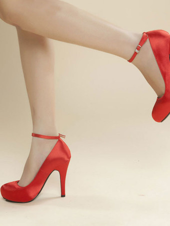 女性用プラットフォームパンプスレッドPUレザーロートップスラウンドトゥ