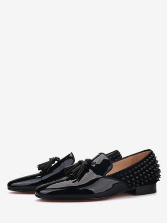 black dress shoes with spikes Men's Slip On Loafers | Spike Loafers | loafer |Driving Loafers | Casual Loafers Size:US14W Collection:E2 Boob Tape Technique: Bandeau Gold spike embellishments —