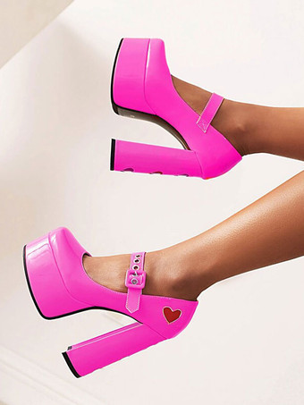 ローズレッド女性のハイヒールメタルディテールアートワークパンプススクエアトゥチャンキーヒールPUアッパー