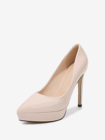 アプリコットハイヒール ポインテッドトゥ スティレットヒール PUレザー スリップオン プラスサイズ 女性 ブラック