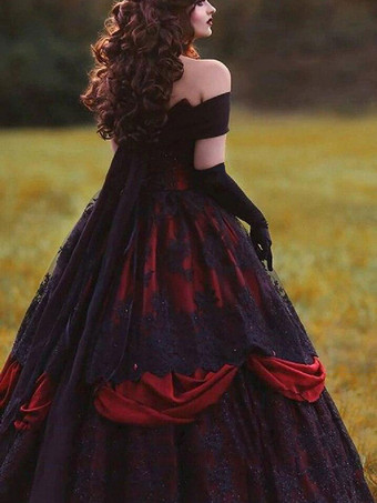 Vestidos de novia góticos negros A-Line Sin mangas Encaje Hasta el suelo Vestido de novia Personalización gratuita