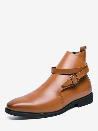 ブラウン メンズブーツ 素敵なラウンドトゥ PUレザー チェルシーブーツ