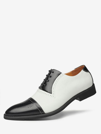 White Men's Cap Toe Brogue Oxfords Wedding Dress Oxford Formal Shoes White