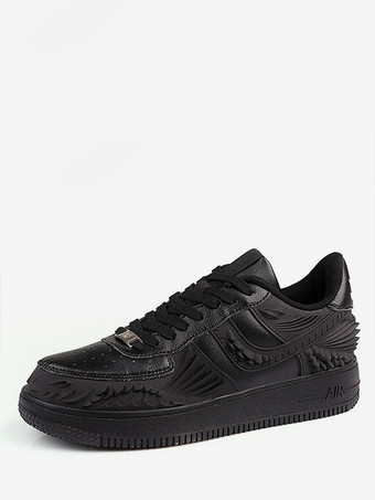 negro Zapatillas de deporte para hombre Cozy Artwork Cuero de PU Punta redonda Zapatos de skate azules