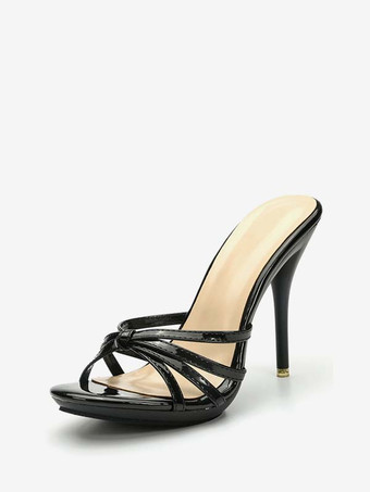 ブラック スリッパヒールサンダル スリップオンスティレット キトンヒール レディース