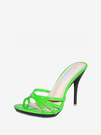 グリーン スリッパヒールサンダル スリップオンスティレット キトンヒール レディース