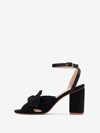 ブラック 女性の弓結婚式のサンダルブロックヒールプロムシューズホワイトホームカミングシューズ