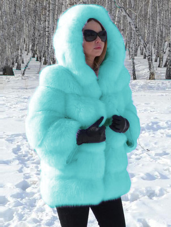 フード付きフェイクファーコート 暖かい冬 2025 ショート丈 プラッシュ エコフレンドリー レディースファーコート