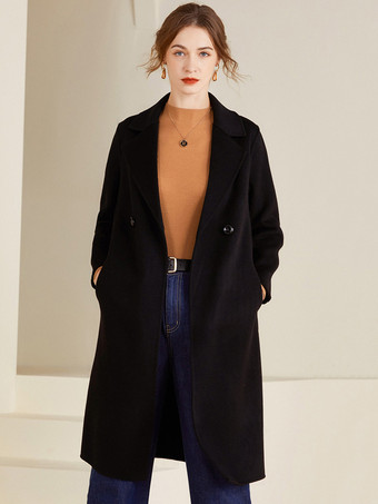 Manteau en laine pour femme classique à revers crantés vêtement d'extérieur mi-long confortable pour l'hiver 2025