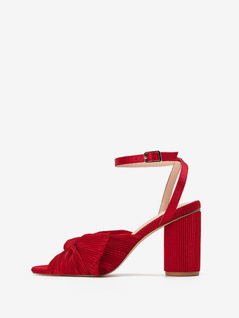 レッド 女性の弓結婚式のサンダルブロックヒールプロムシューズホワイトホームカミングシューズ
