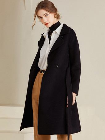 ウール ラップコート レディース クラシック ノッチドラペル ベルト付き 着心地良い 冬 ミディ丈 アウターウェア 2026