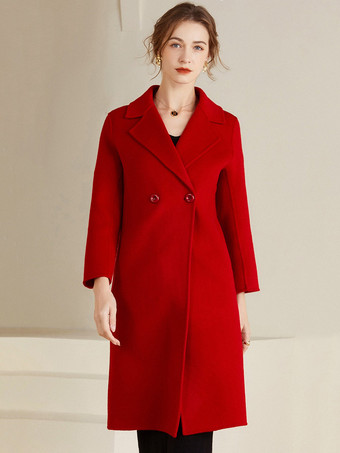 rouge Manteau en laine pour femme classique à revers crantés vêtement d'extérieur mi-long confortable pour l'hiver 2025