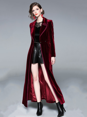 チェスターコート ワインレッド 長袖 女性上着 コーデュロイ 無地 レディースファッション 折り襟 ボタン レディースコート レディースアウター