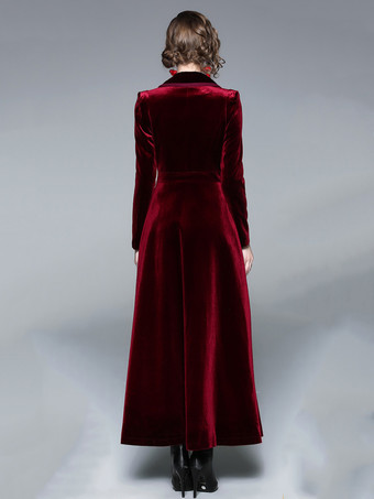 チェスターコート ワインレッド 長袖 女性上着 コーデュロイ 無地 レディースファッション 折り襟 ボタン レディースコート レディースアウター