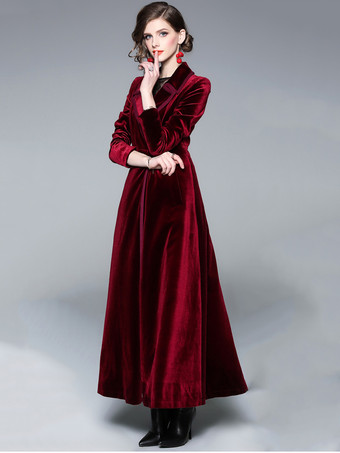 チェスターコート ワインレッド 長袖 女性上着 コーデュロイ 無地 レディースファッション 折り襟 ボタン レディースコート レディースアウター