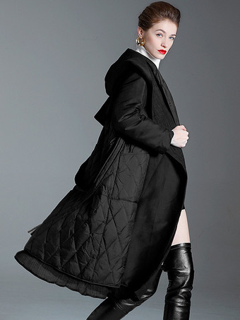 ブラック ダウン コート フード付き ベルト付き ロング 冬 アウターウェア 女性用