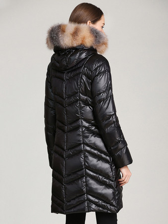 ダウンコート ブラック フード付き フグ ファー 襟 冬 アウターウェア 女性用