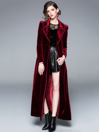 チェスターコート ワインレッド 長袖 女性上着 コーデュロイ 無地 レディースファッション 折り襟 ボタン レディースコート レディースアウター