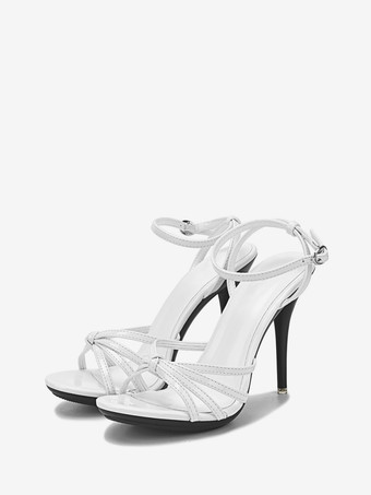 ホワイト レディースヒールサンダルレッドスティレットヒールオープントゥPUレザー