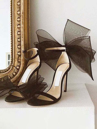 プロム ヒール レディース アンクル ストラップ ボウ サンダル ブライダル シューズ