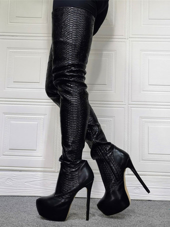 女性のアニマル プリント プラットフォーム サイ ハイヒール ブーツ