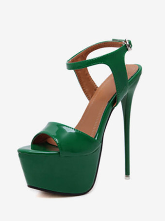 グリーン レッドセクシーなシューズスティレットヒール　2025　ピートゥ　プラットフォームサンダルレディース