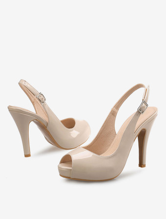 パンプス ピンヒール 靴の甲の素材：パテント PU ピープトゥシューズ ワインレッド 調整可能なストラップ 10.5cm シック＆モダン シューズ 無地 パーティー キャバ 2次会 二次会 結婚式 プラスサイズシューズ パーティー レディース靴