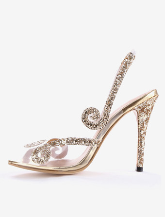 レディースドレスシューズ　2025　ハイヒールサンダル　キラキラ　ピープトウ　スリングバック　ウェディングシューズ