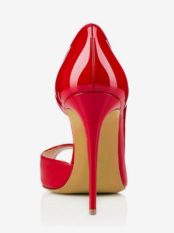 パンプス ピンヒール パテント PU ピープトゥ スリップオン スカイハイヒール シック＆モダン パーティー レディース靴 レッド