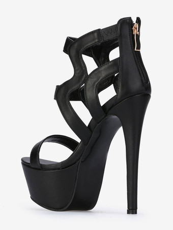 ブラックのセクシーサンダル　ハイヒールサンダル　2025　オープントゥ　ストラピー　レディースサンダルシューズ