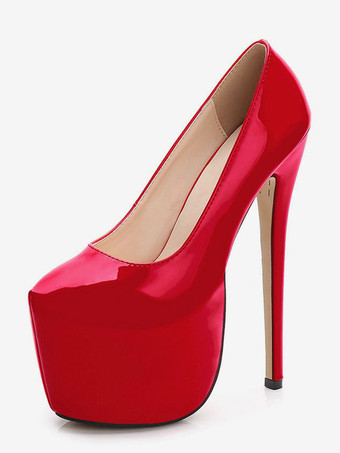 Red Sexy Shoes Women Platform Heels Almond Patent Sky High Slip On Pumps