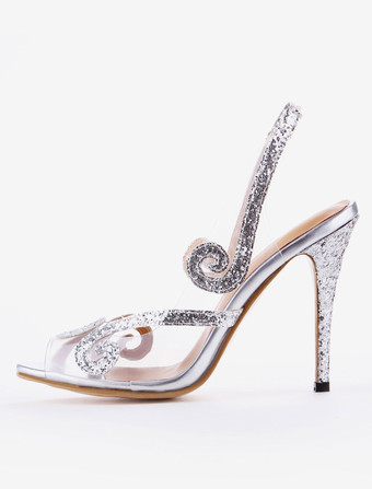 レディースドレスシューズ　2025　ハイヒールサンダル　キラキラ　ピープトウ　スリングバック　ウェディングシューズ