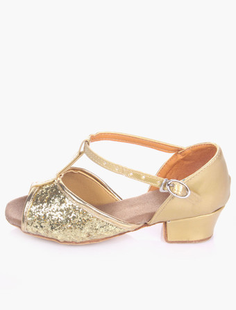 ゴールド キラキラ　ボールルーム　ダンスシューズ　2025　オープントゥ　ソフトソール　ラテンダンスシューズ　子供用